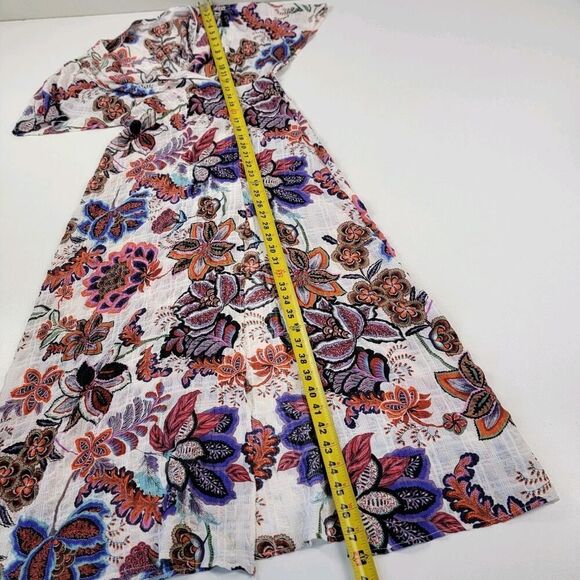 Zara Boho Crinkled Bright Floral Print Cape‎ Sleeve Beach Dress Women's sz Small - Picture 9 of 13